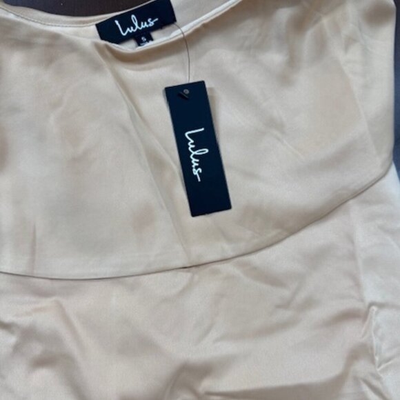 NWT Lulus Defining Style Light Peach Satin Ruffled One-Shoulder Top - Picture 8 of 11